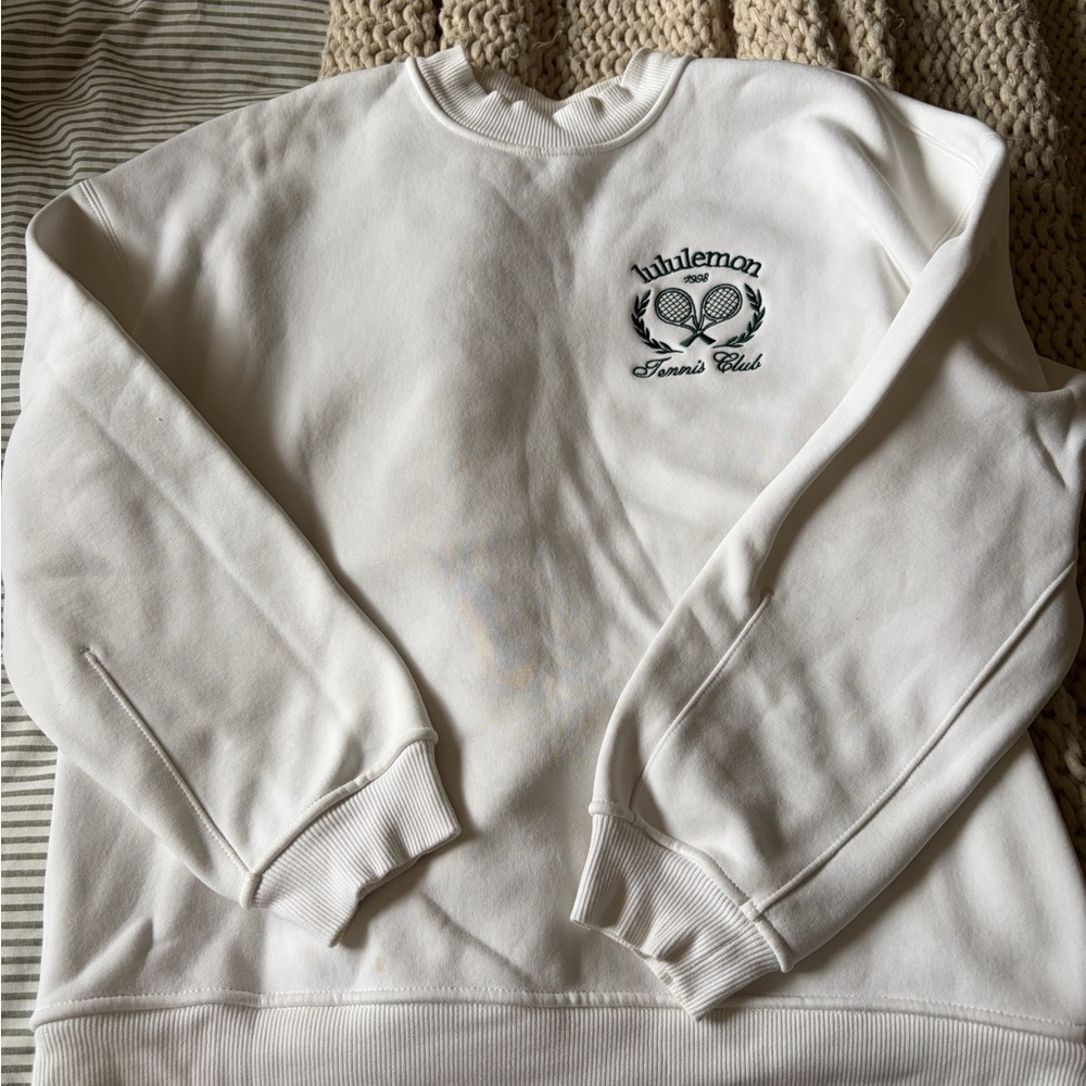 Lululemon White Crewneck Sweater with Embroidered Logo